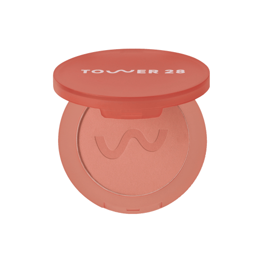 The Tower 28 Beauty GetSet™ Matte Powder Blush in the shade Long Beach Iced Tea. [Long Beach Iced Tea]